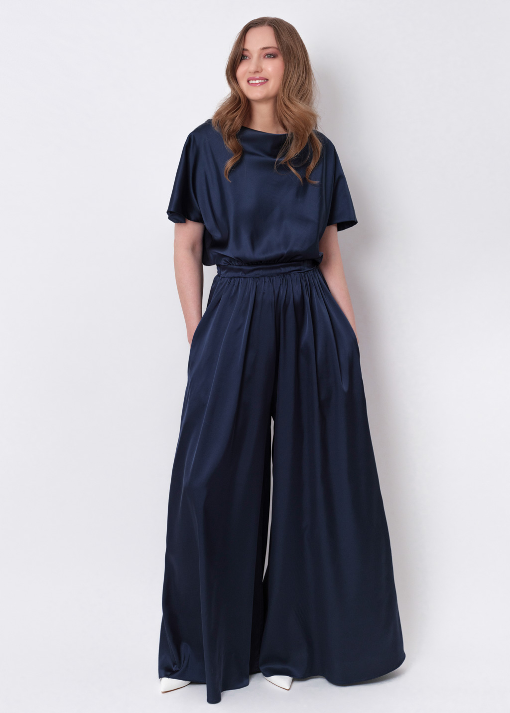 Navy blue silk jumpsuit