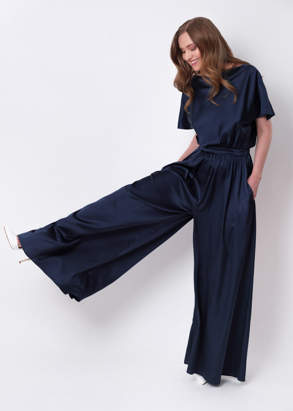 Navy blue silk jumpsuit