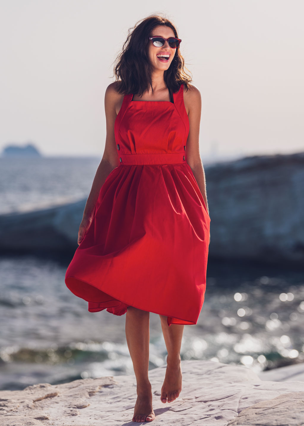 Red organic cotton cross-back dress