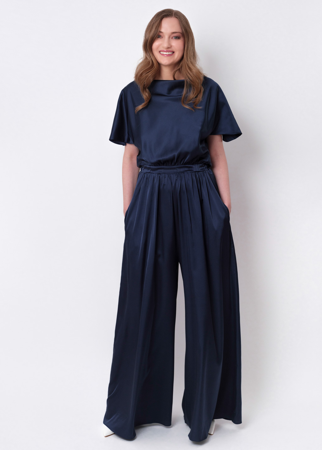 Navy blue silk jumpsuit