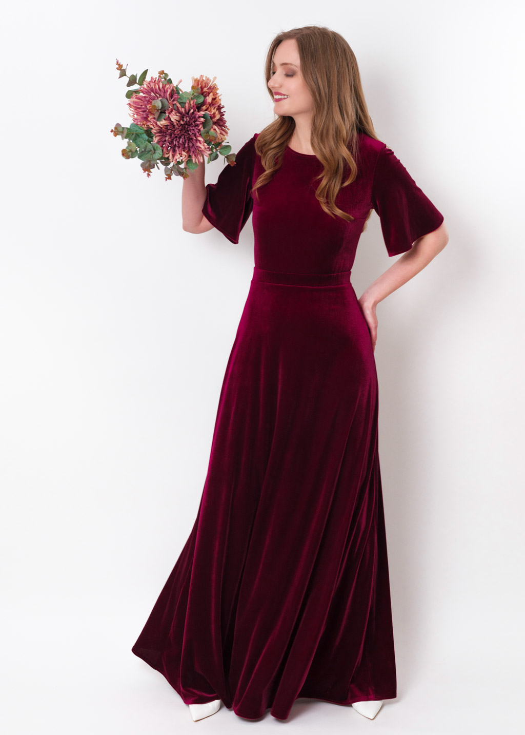 Plum burgundy velvet long dress