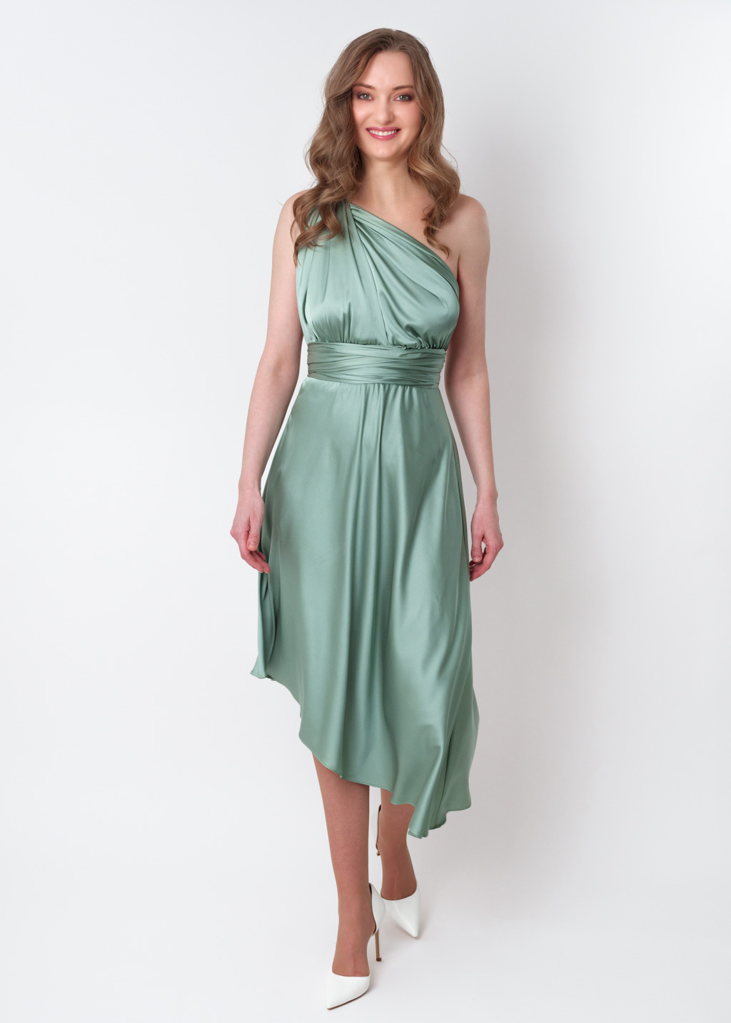 Sage green infinity asymmetric dress