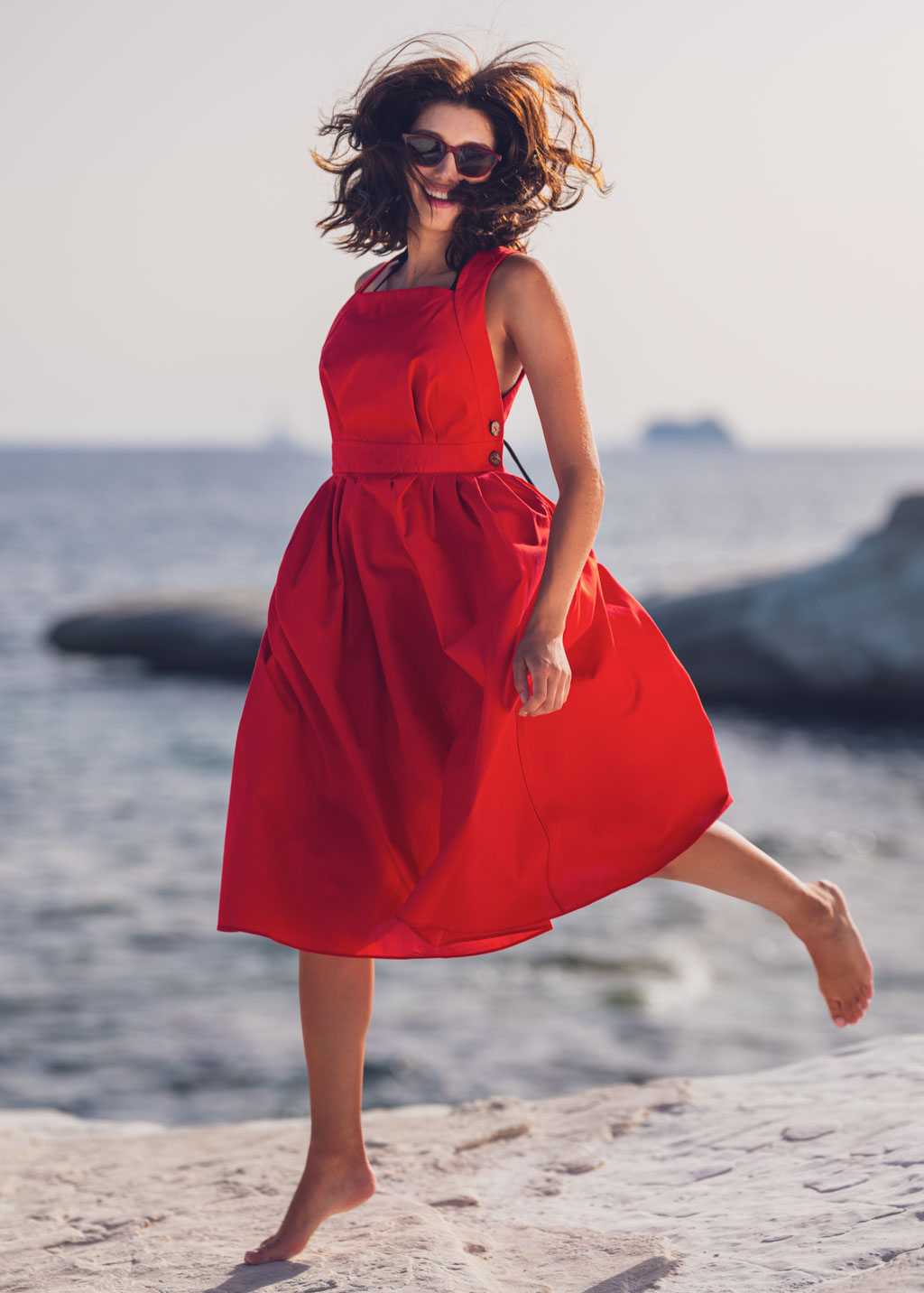 Red organic cotton cross-back dress