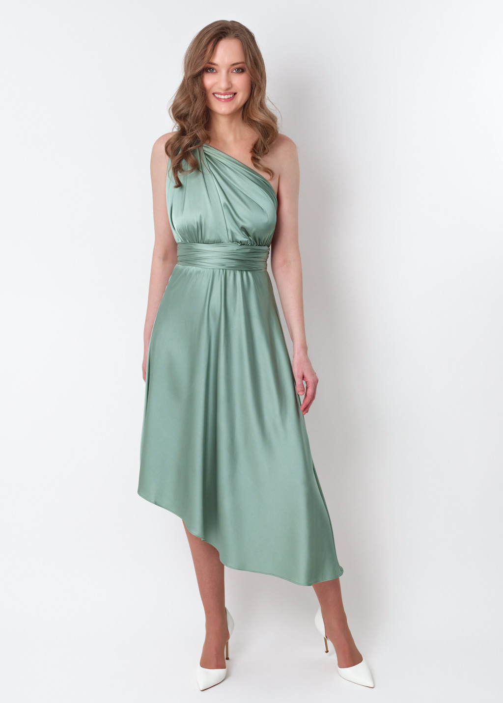 Sage green infinity asymmetric dress