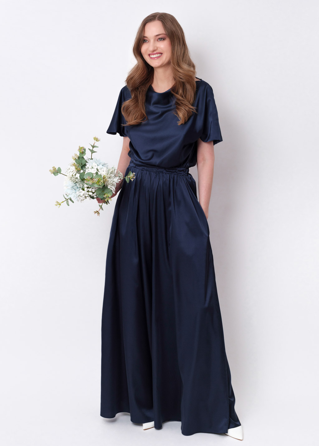 Navy blue silk jumpsuit