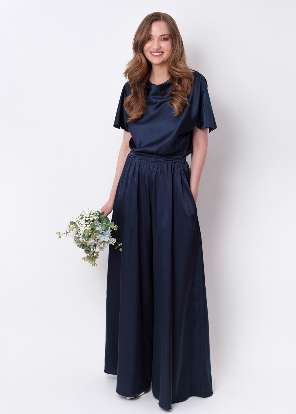 Navy blue silk jumpsuit