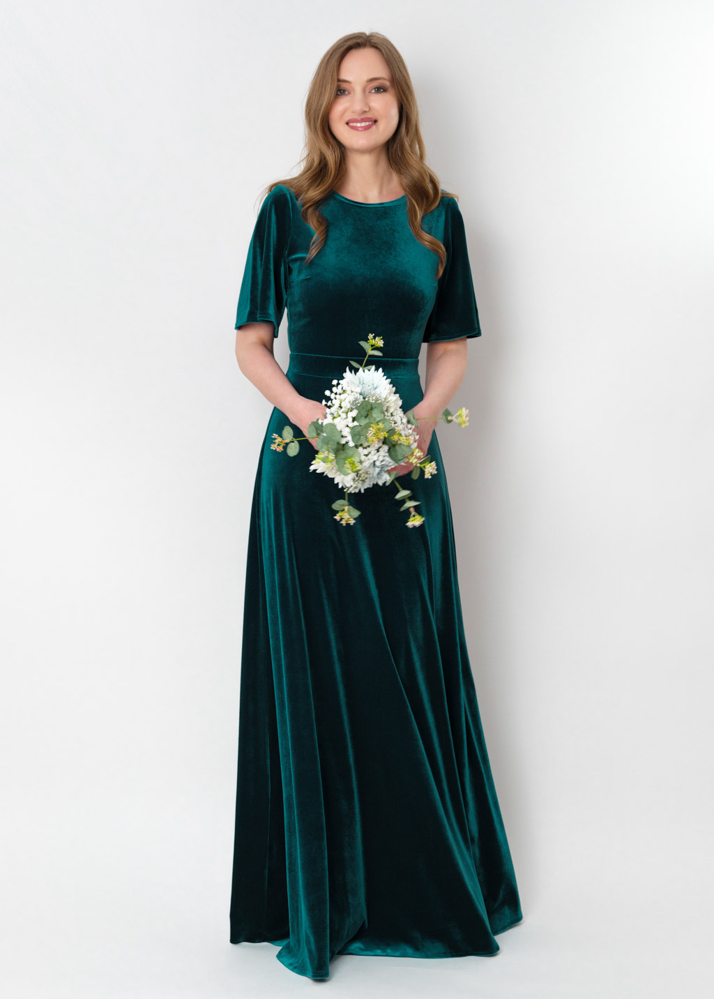 Teal green velvet long dress