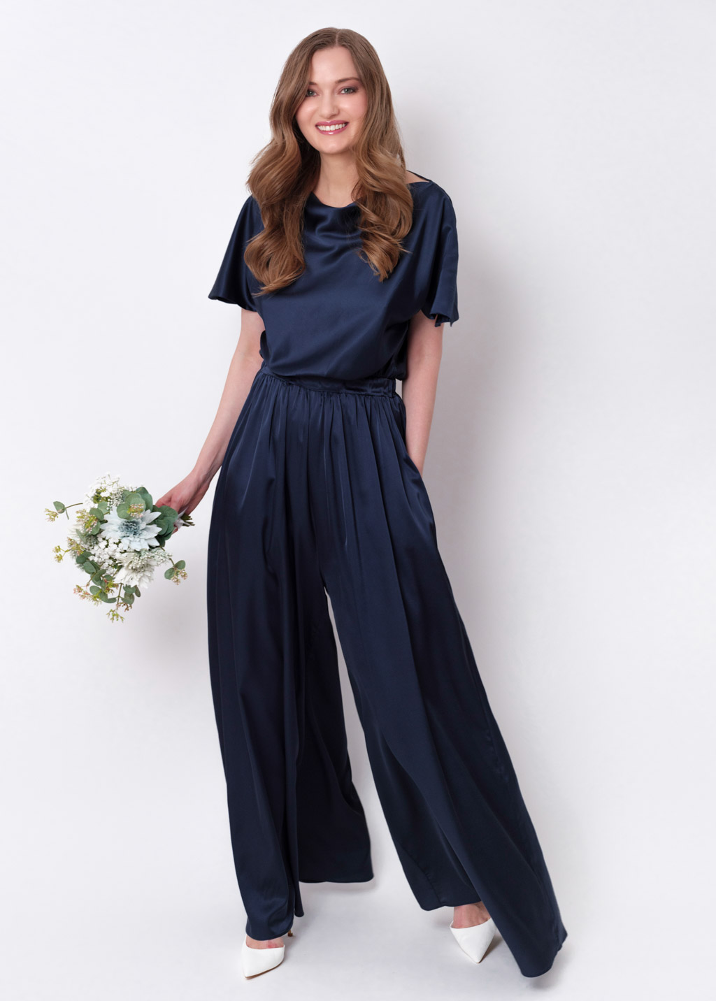 Navy blue silk jumpsuit