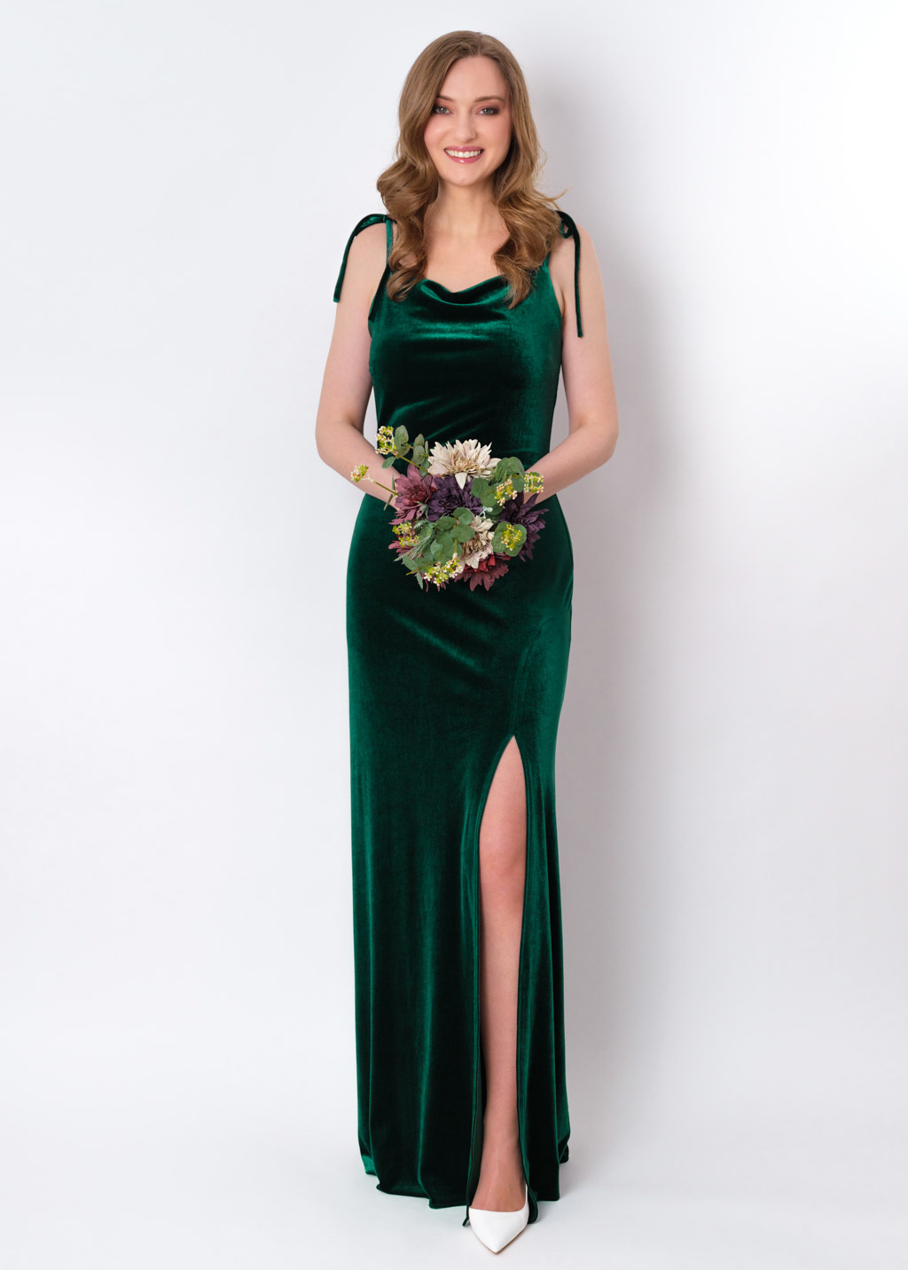 Emerald green slip slit velvet bodycon long dress