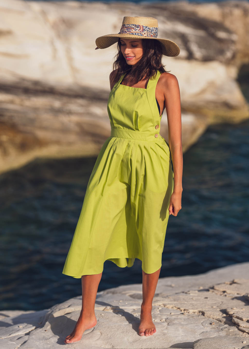 Lime green organic cotton cross-back dress