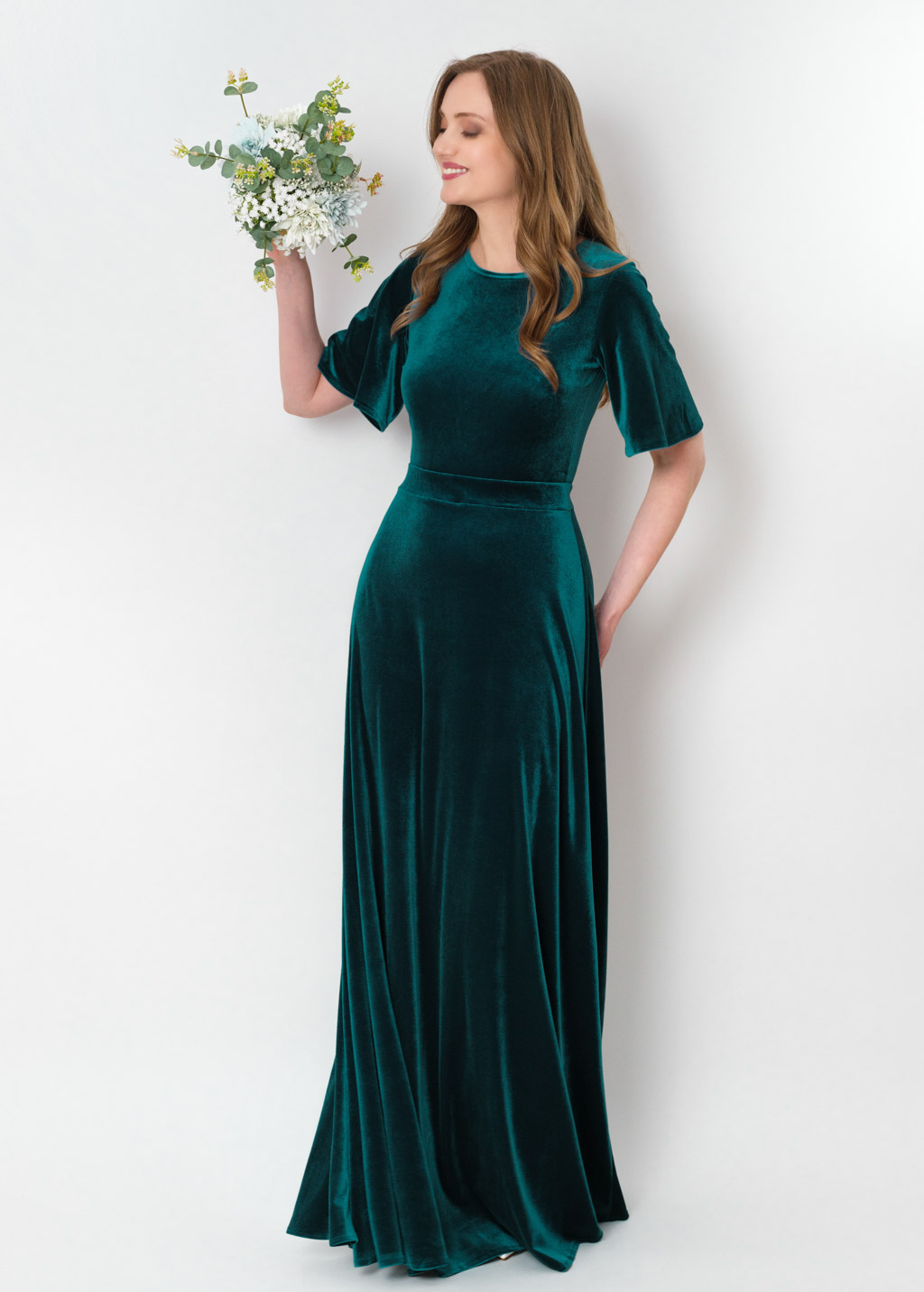 Teal green velvet long dress