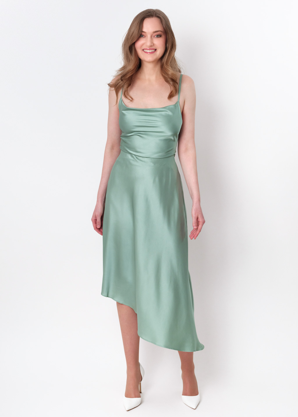 Sage green silk asymmetric dress