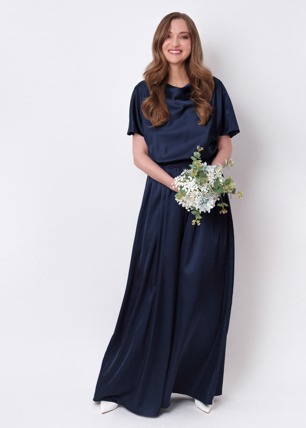 Navy blue silk jumpsuit