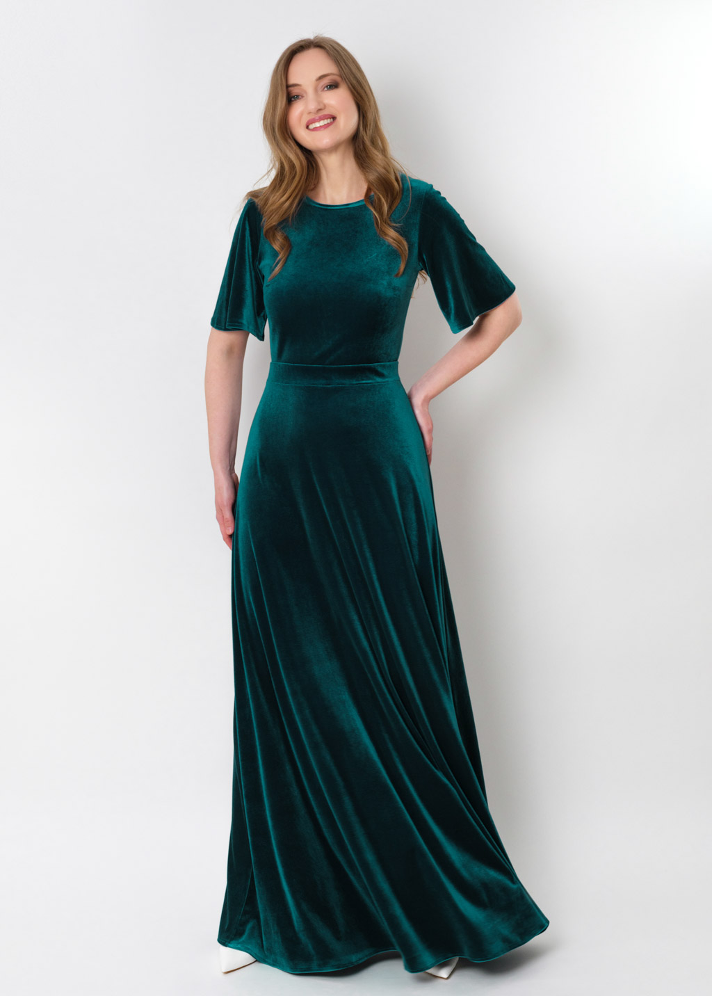 Teal green velvet long dress