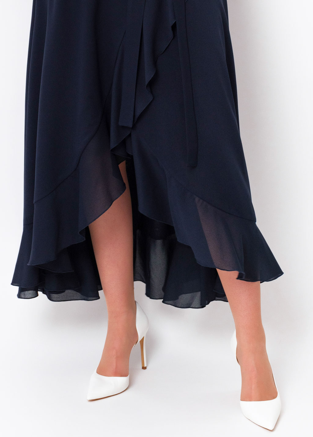 Navy blue chiffon wrap dress