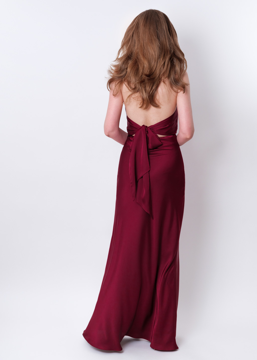 Burgundy silk long halter dress