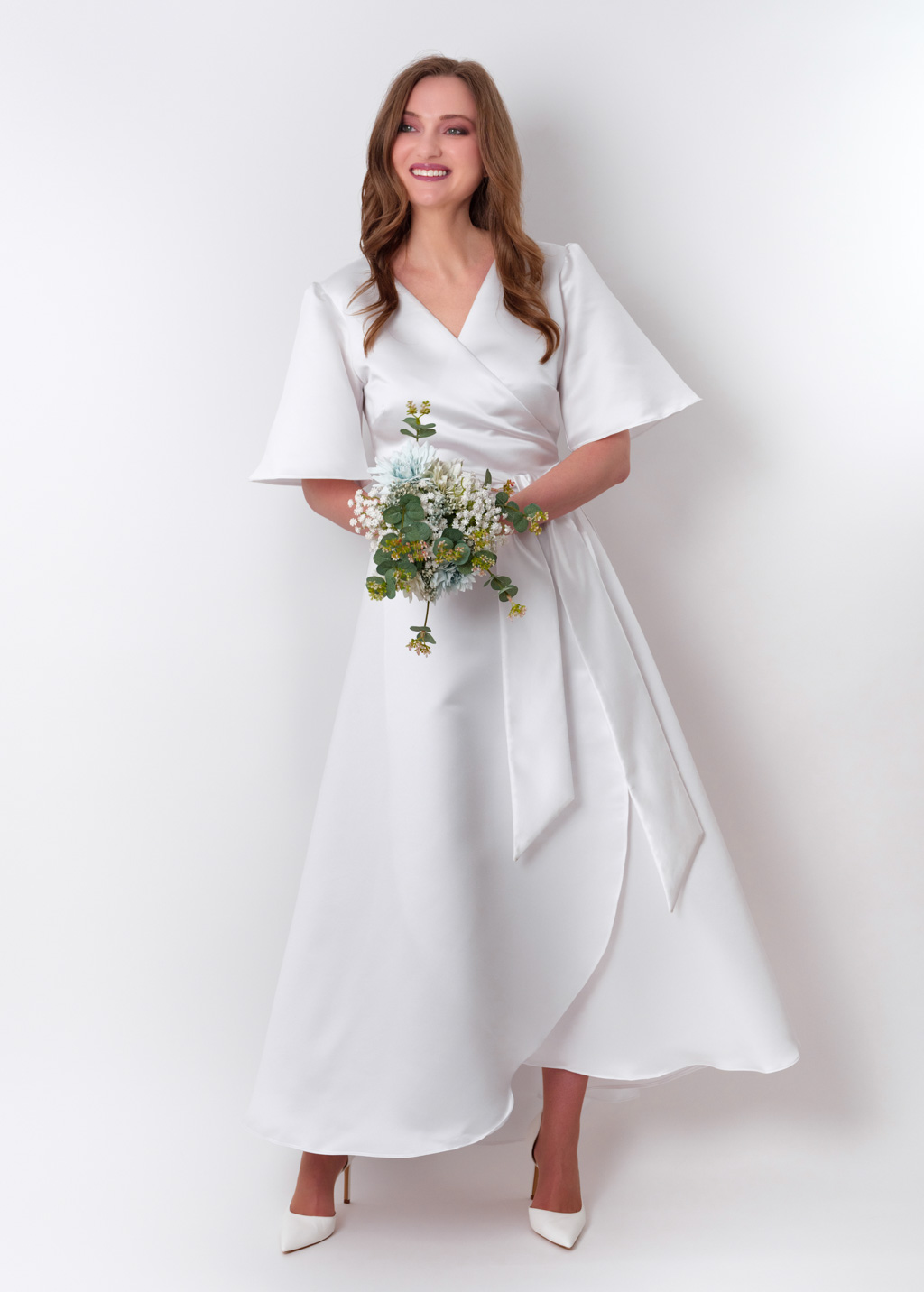 White wrap satin dress dress