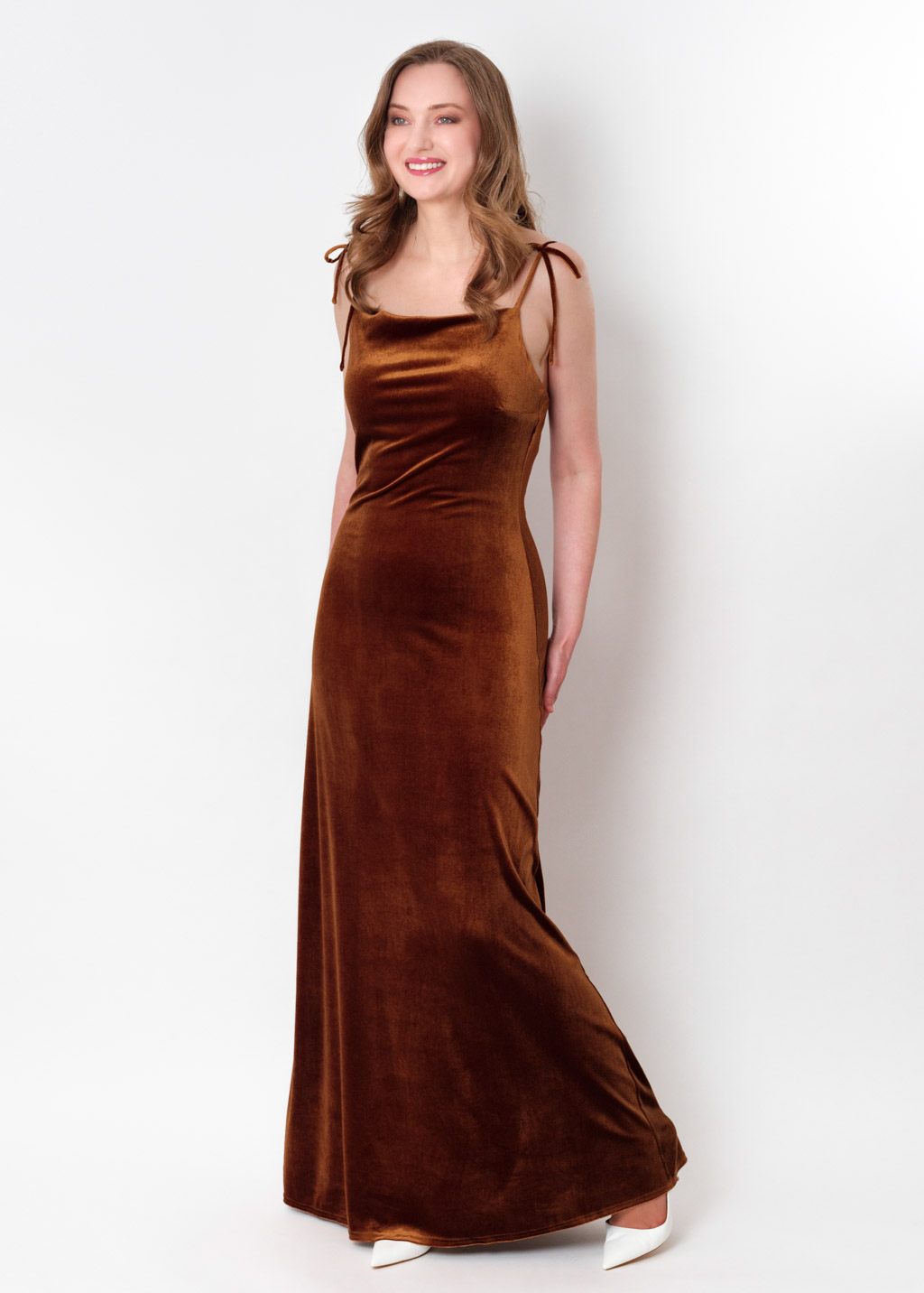 Rust gold slip velvet bodycon long dress