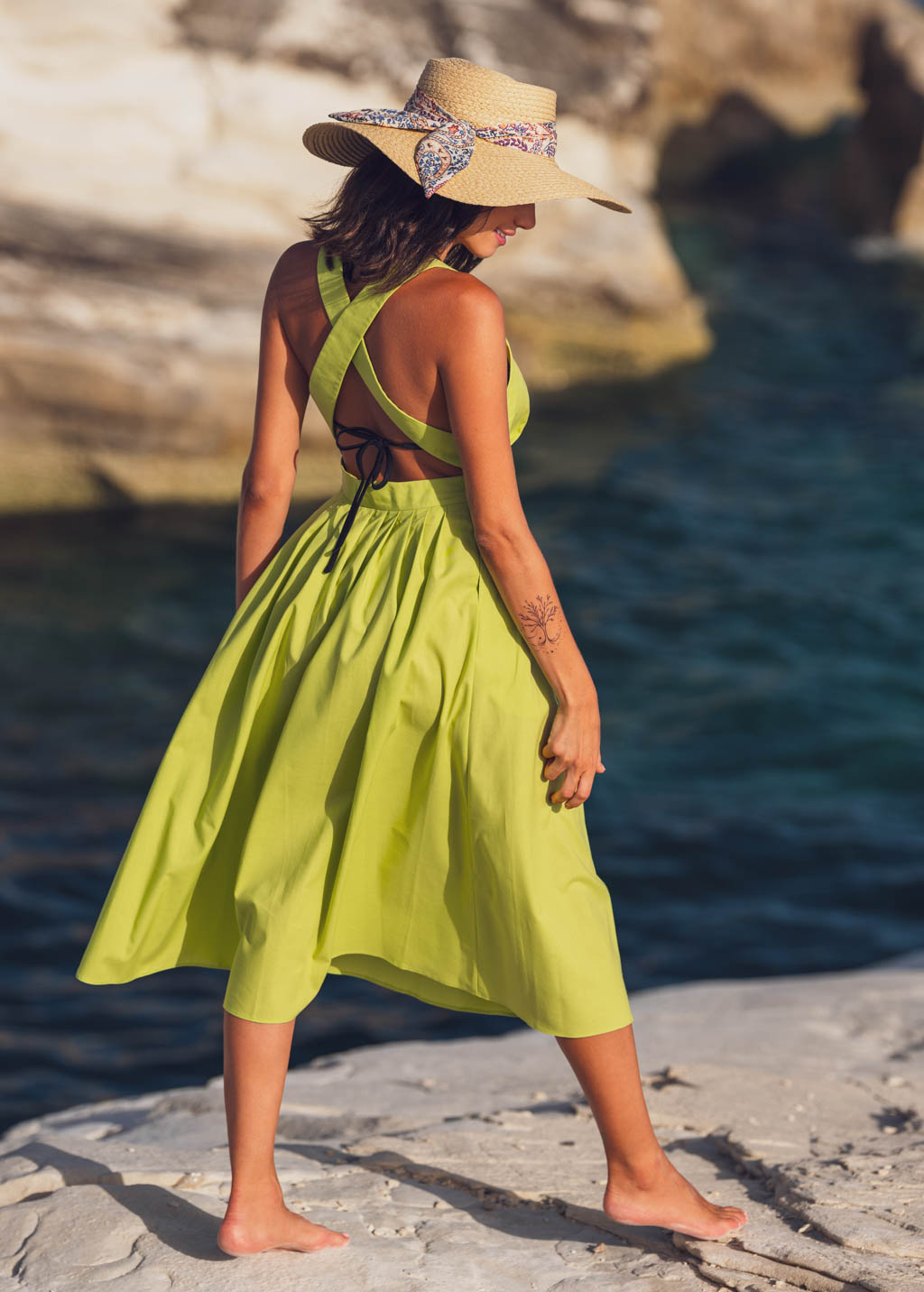 Lime green organic cotton cross-back dress