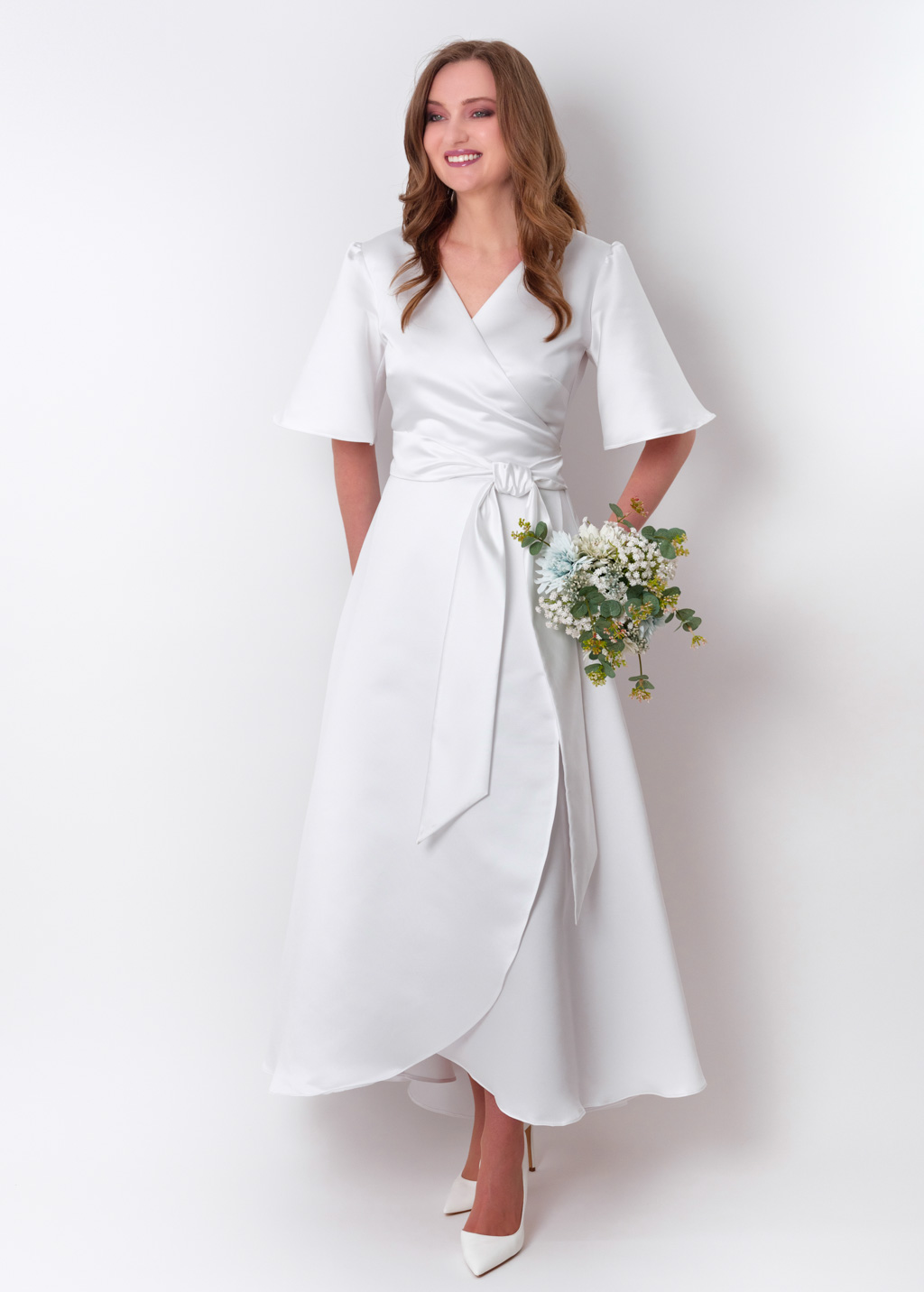White wrap satin dress dress