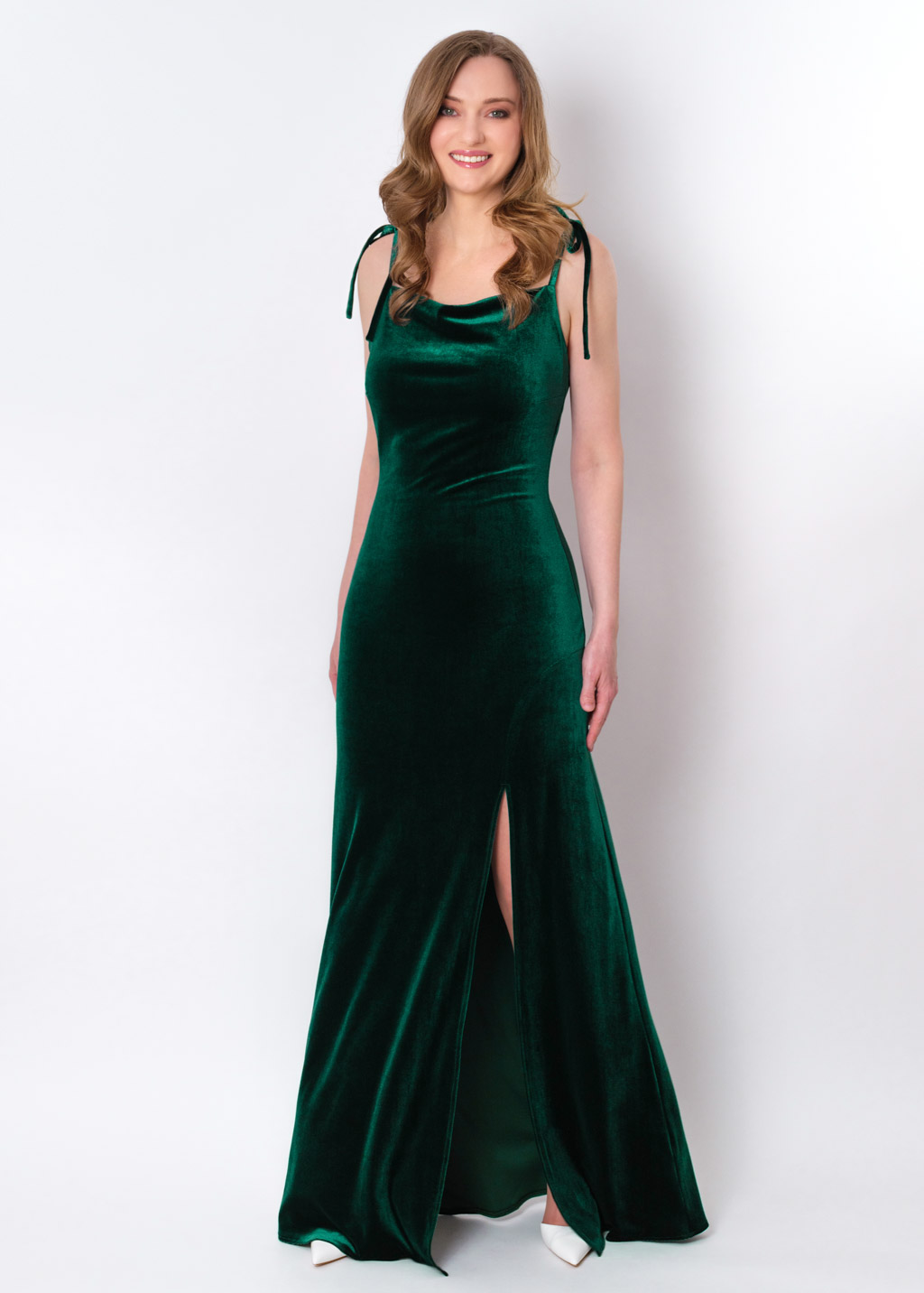 Emerald green slip slit velvet bodycon long dress