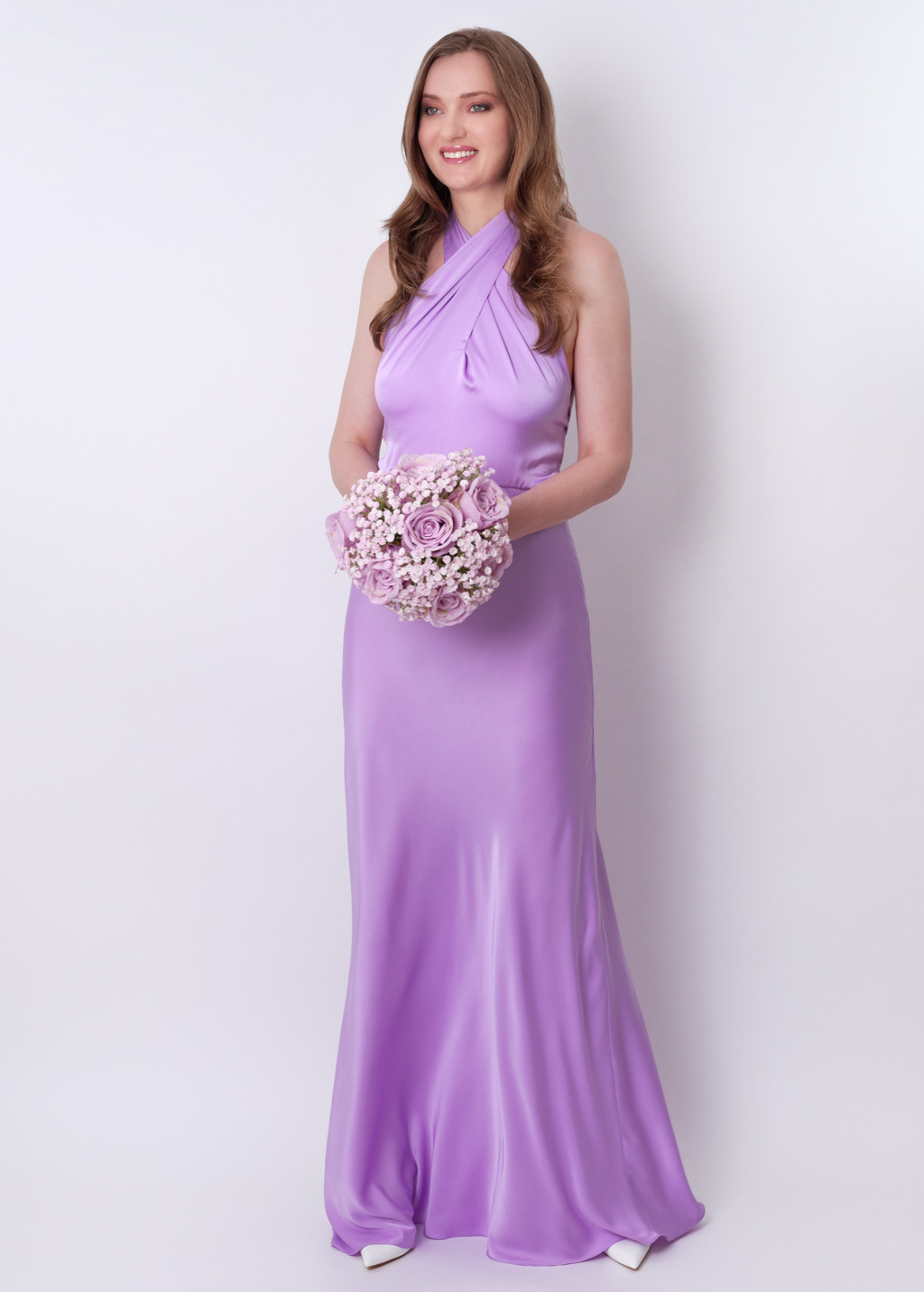 Lilac silk long halter dress