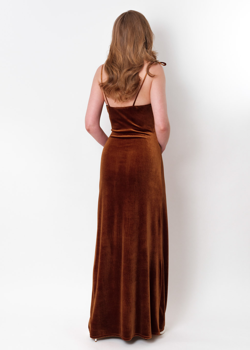 Rust gold slip velvet bodycon long dress