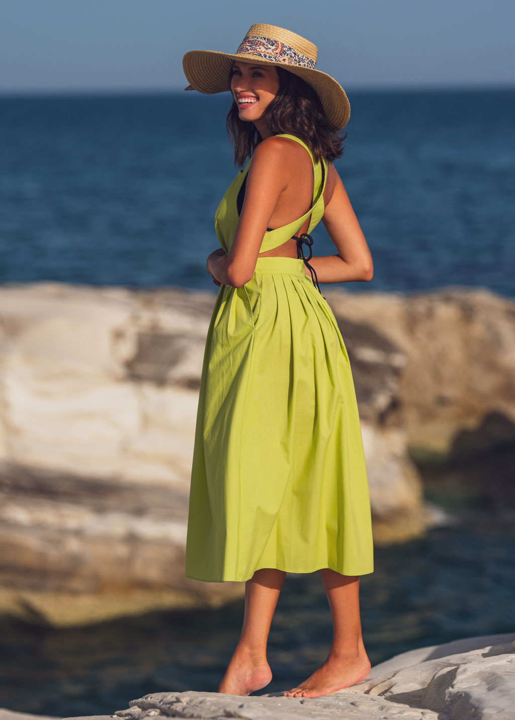 Lime green organic cotton cross-back dress