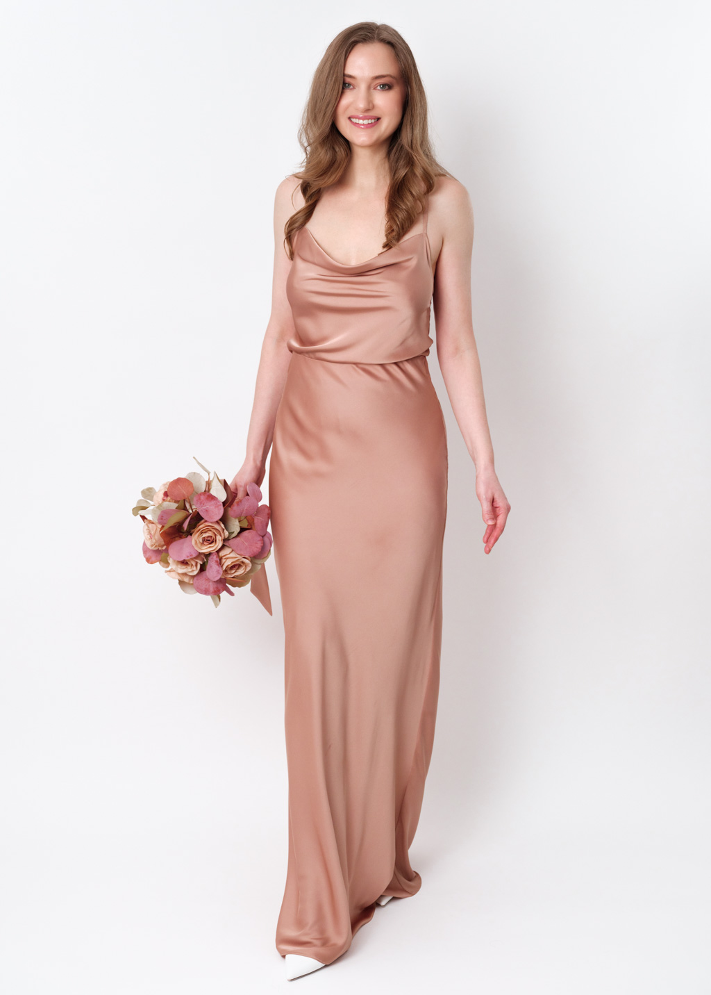 Rose gold silk slip dress
