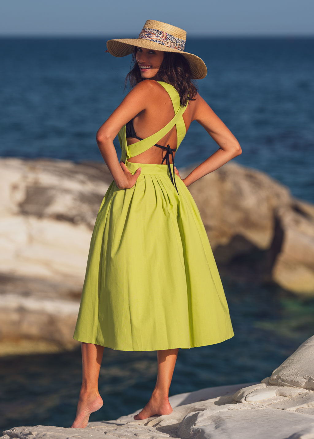 Lime green organic cotton cross-back dress