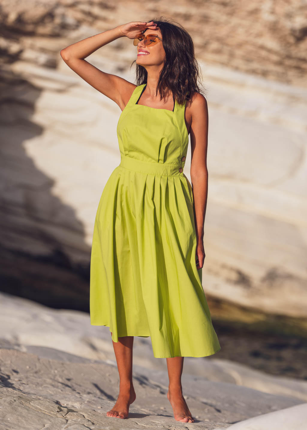 Lime green organic cotton cross-back dress