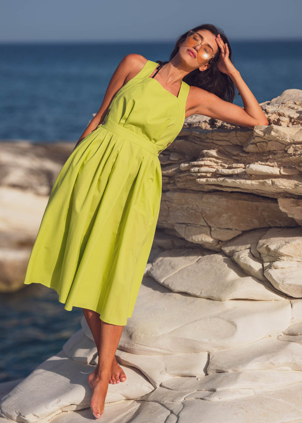 Lime green organic cotton cross-back dress