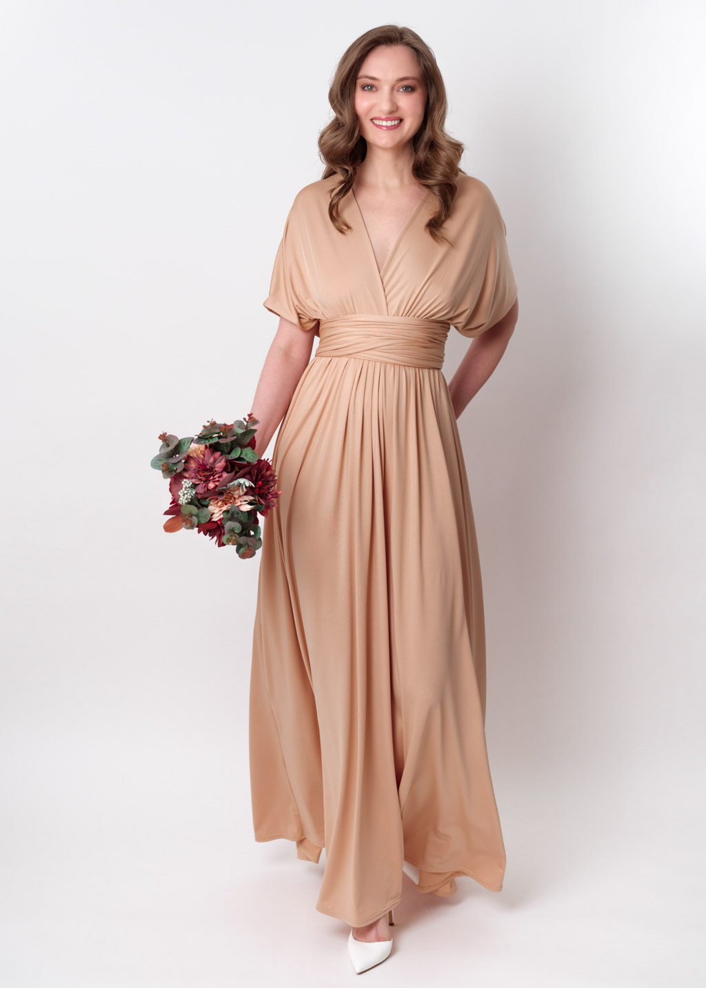 Champagne gold infinity long pleated dress