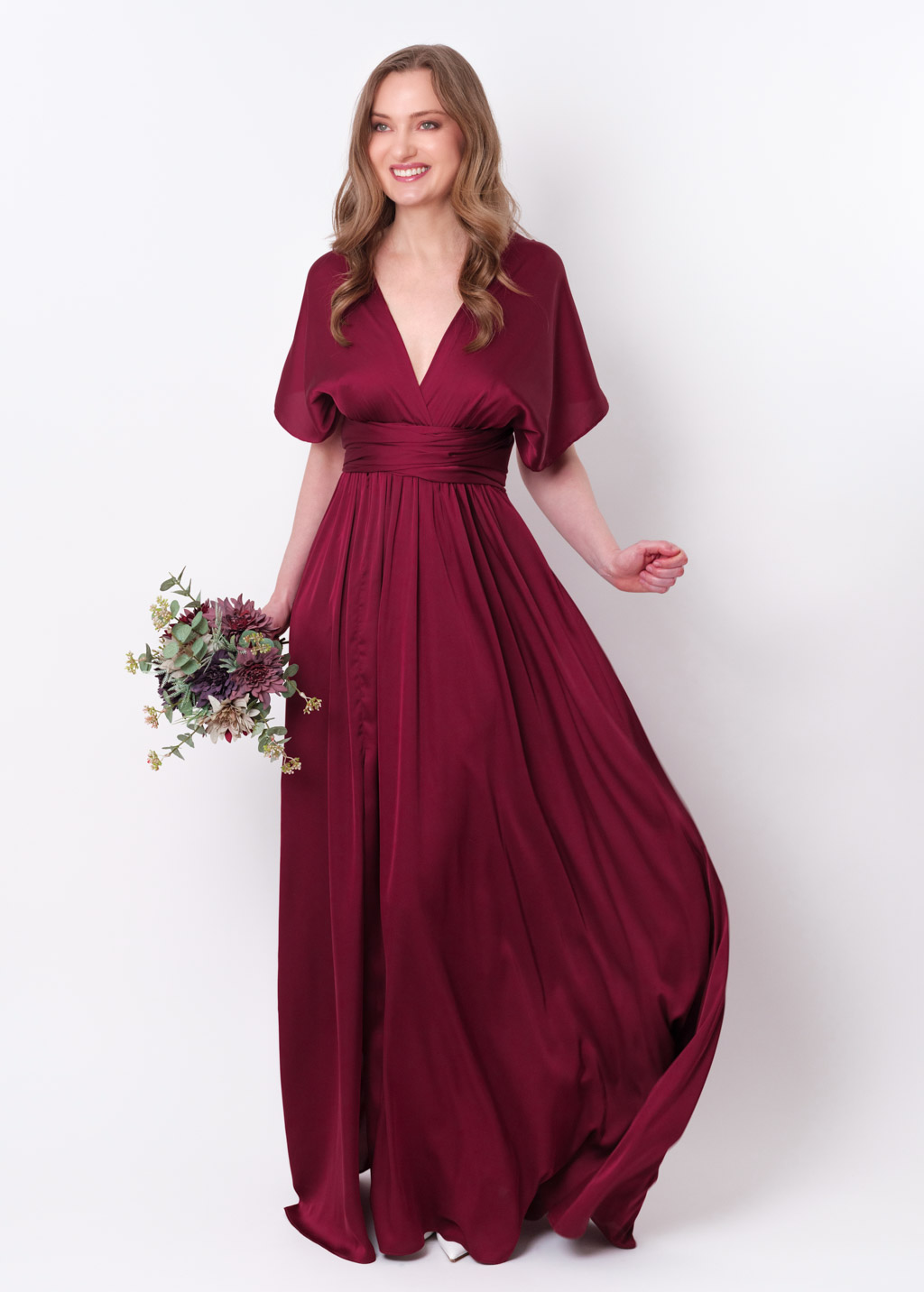Burgundy long infinity pleated dress