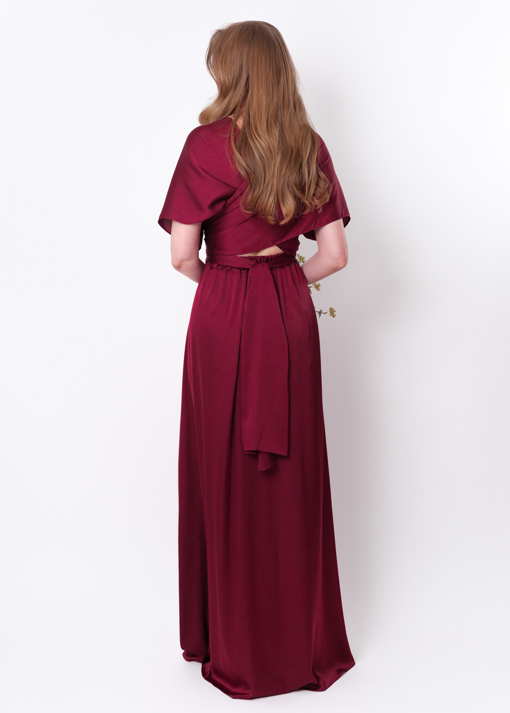 Burgundy slit infinity pleated dress