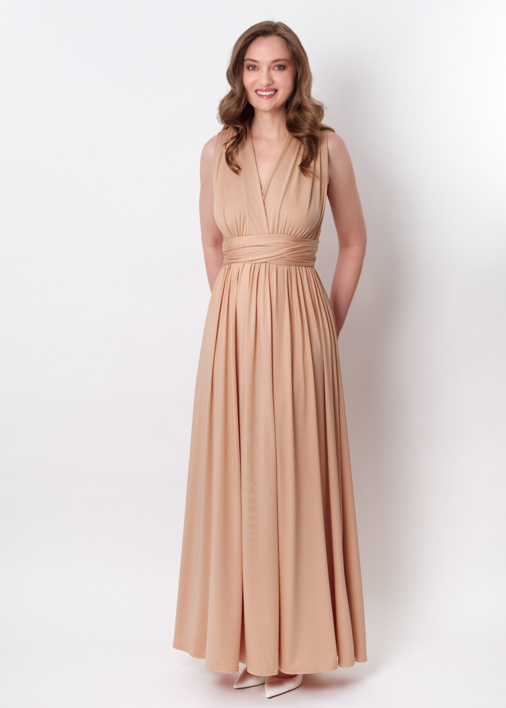 Champagne gold infinity long pleated dress