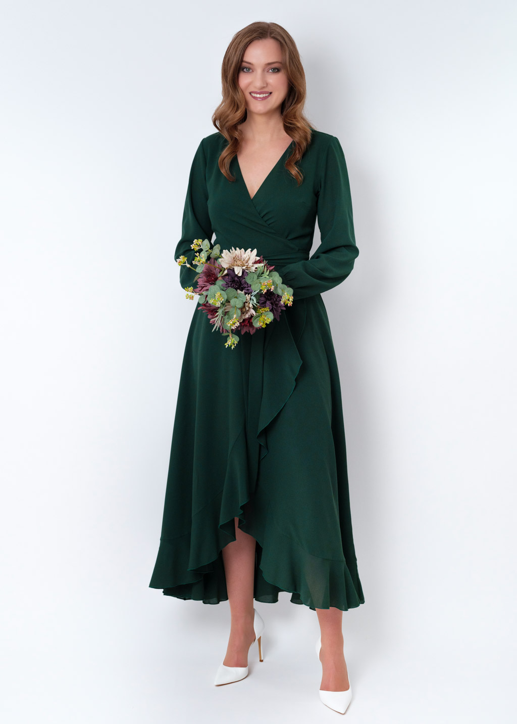 Dark green chiffon wrap dress