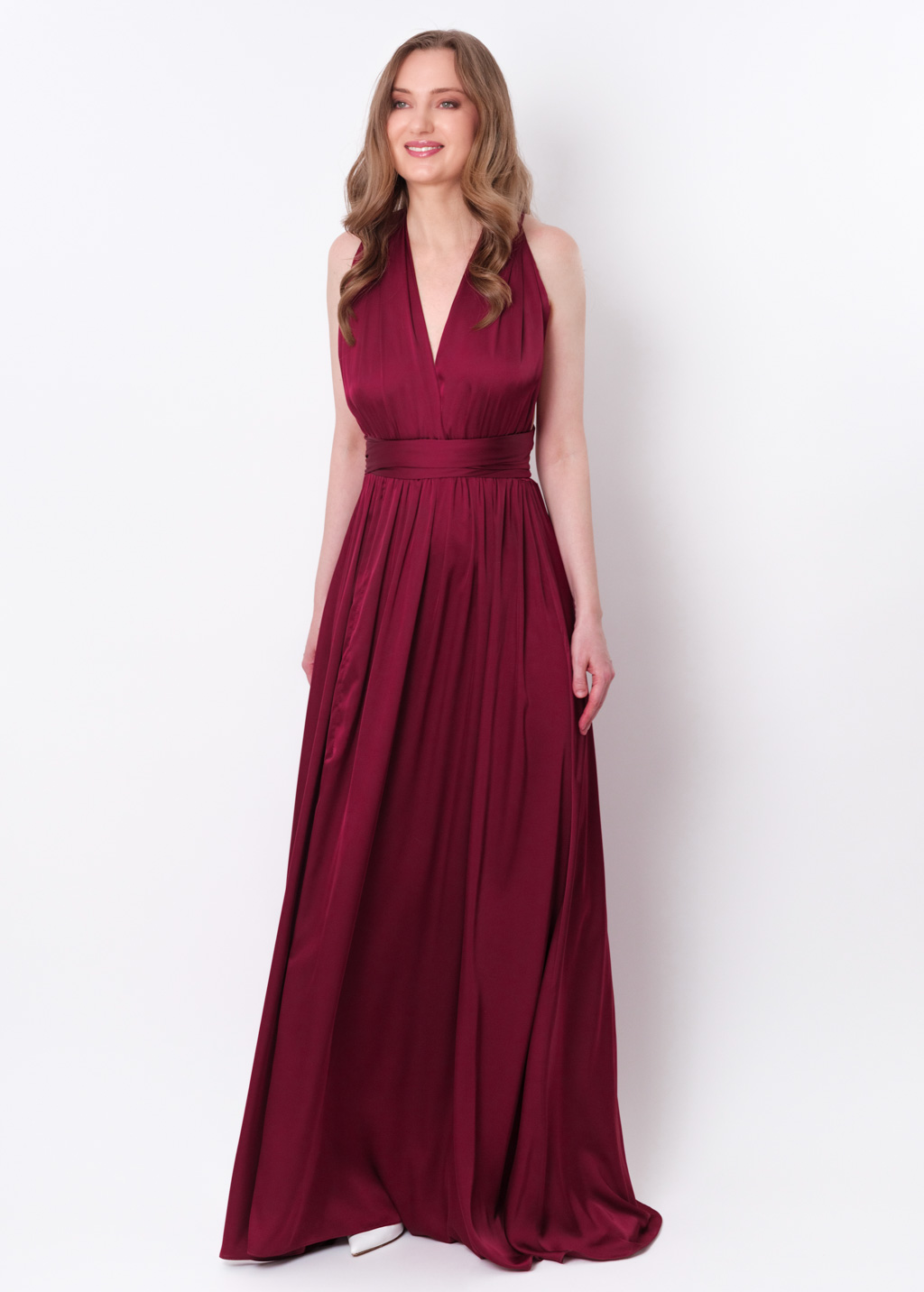 Burgundy slit infinity pleated dress
