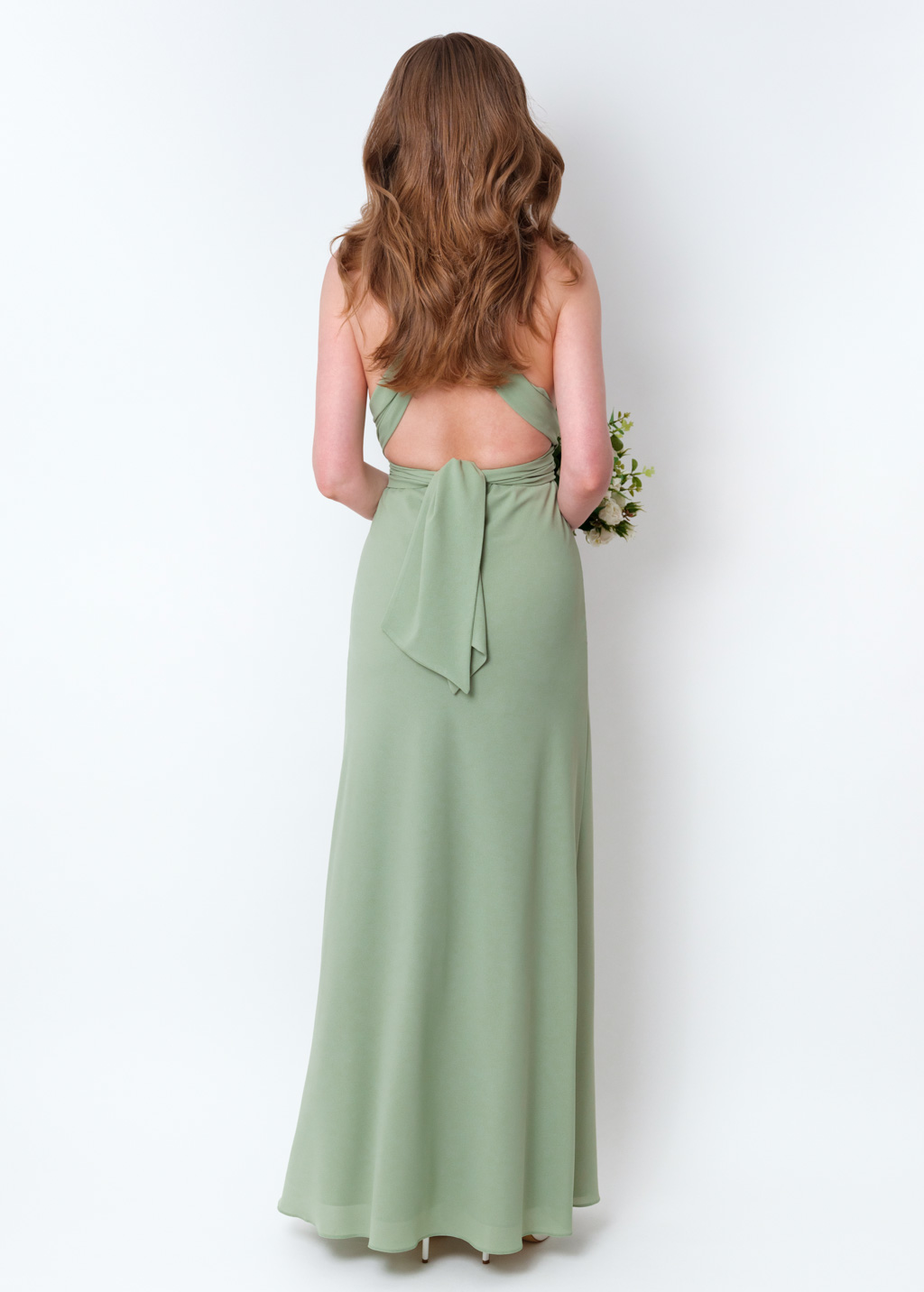 Sage green chiffon infinity slit dress