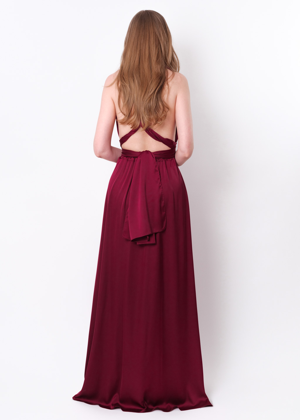 Burgundy slit infinity pleated dress