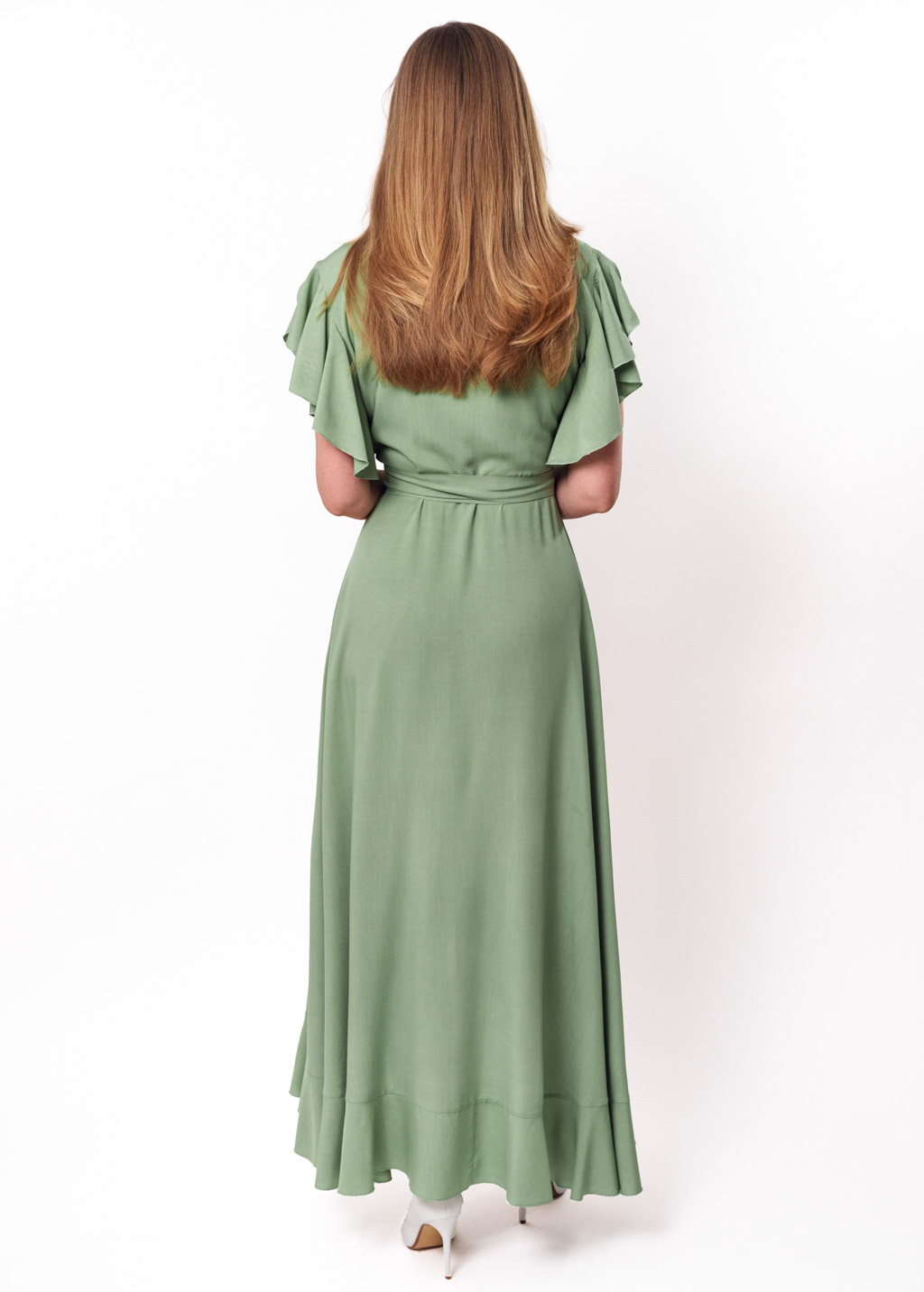 Sage green romantic wrap around dress