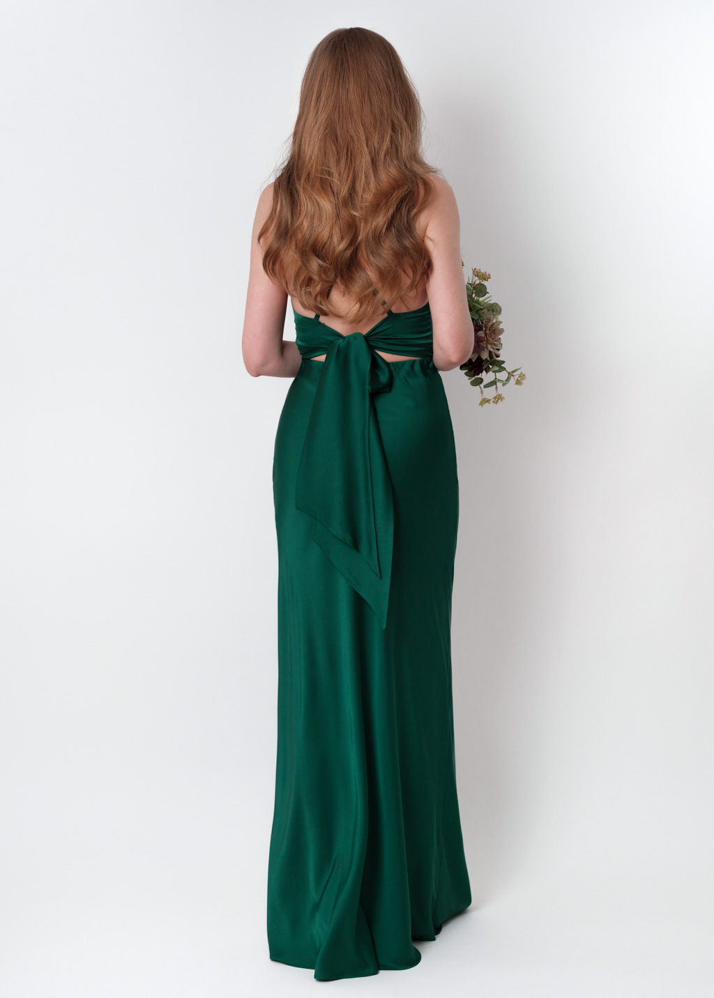 Dark green silk slip slit dress