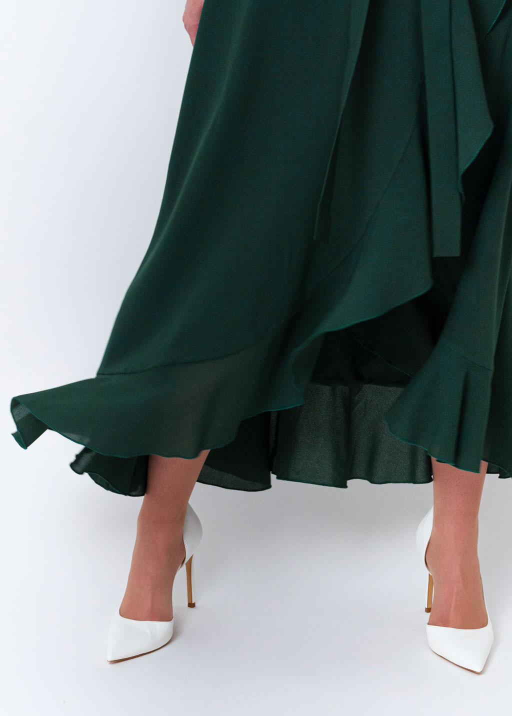 Dark green chiffon wrap dress