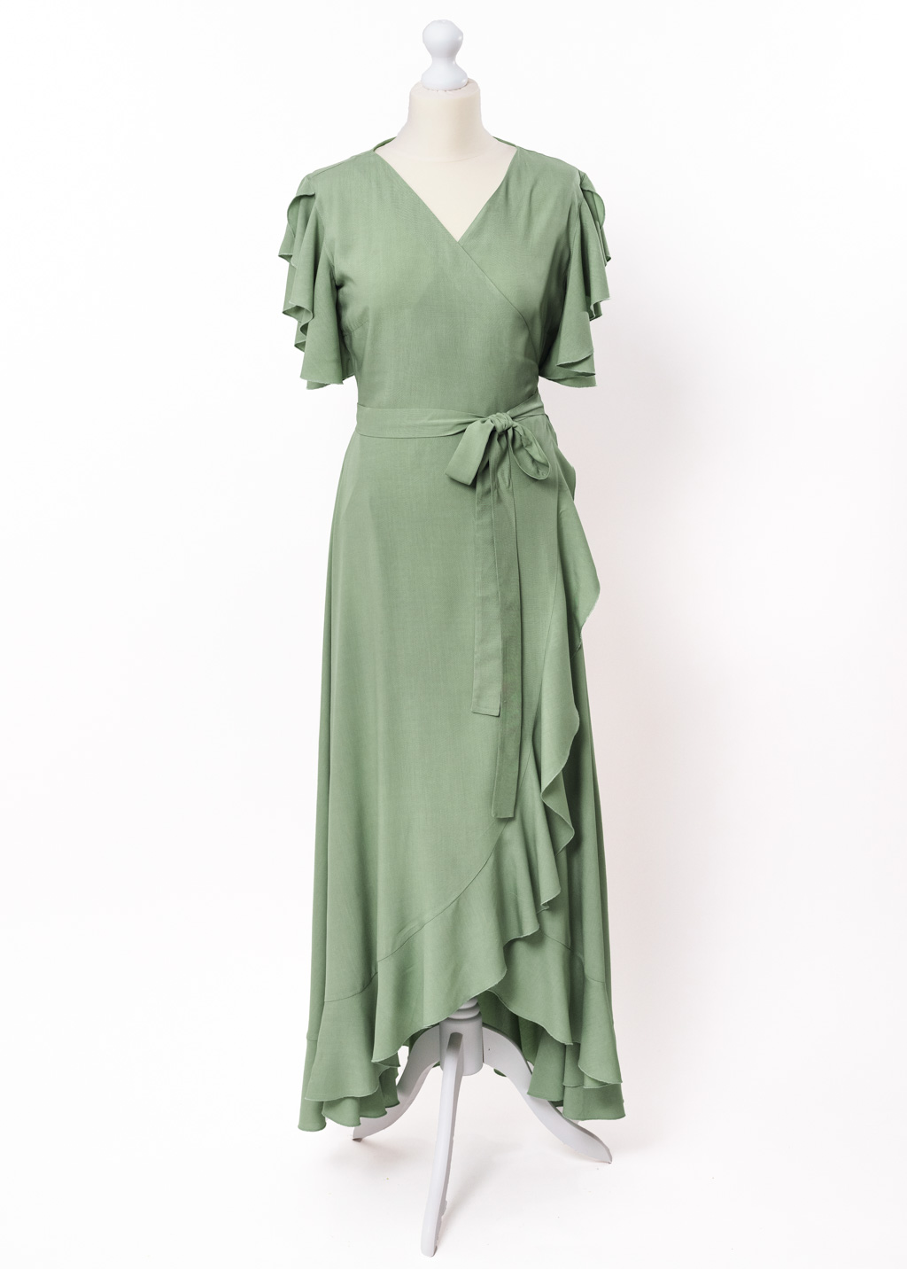 Sage green romantic wrap around dress