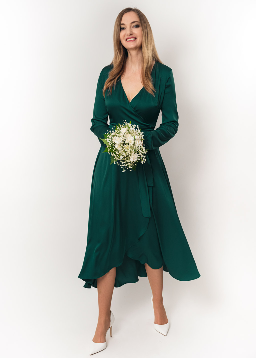 Dark green wrap dress