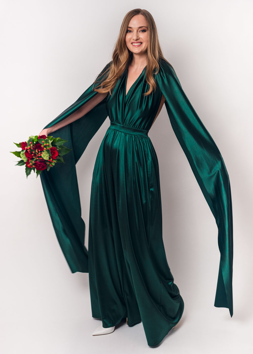 Dark green luxury satin infinity dress or jumpsuit
