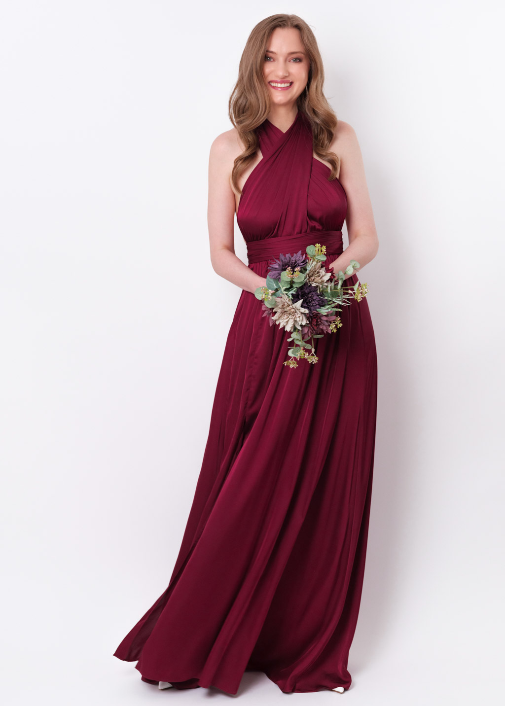 Burgundy slit infinity pleated dress