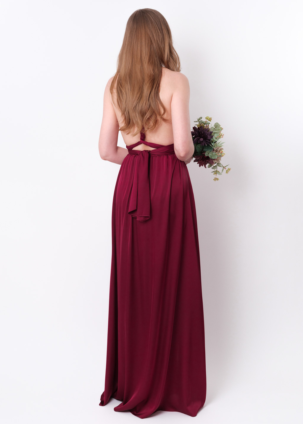 Burgundy long infinity pleated dress