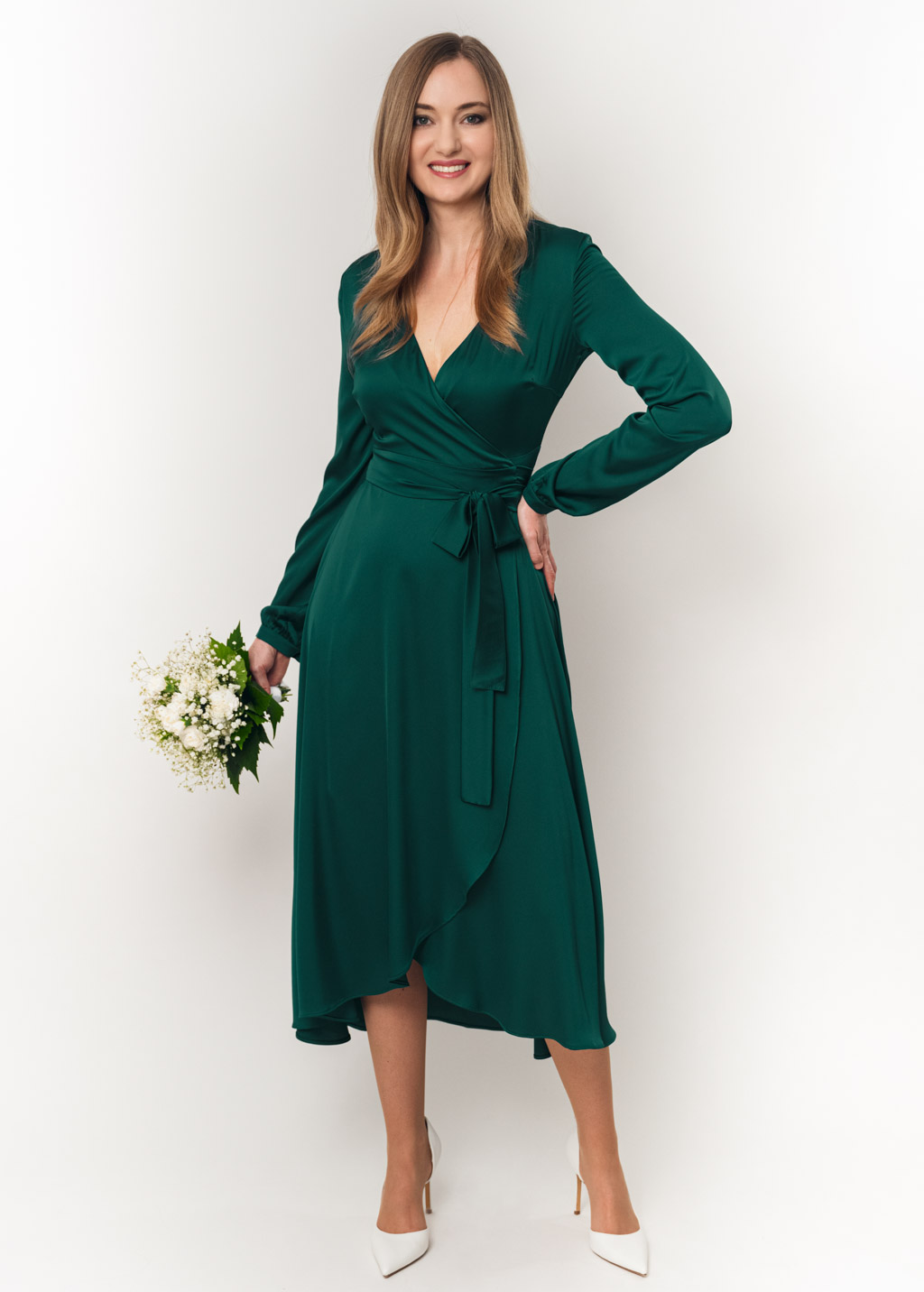 Dark green wrap dress