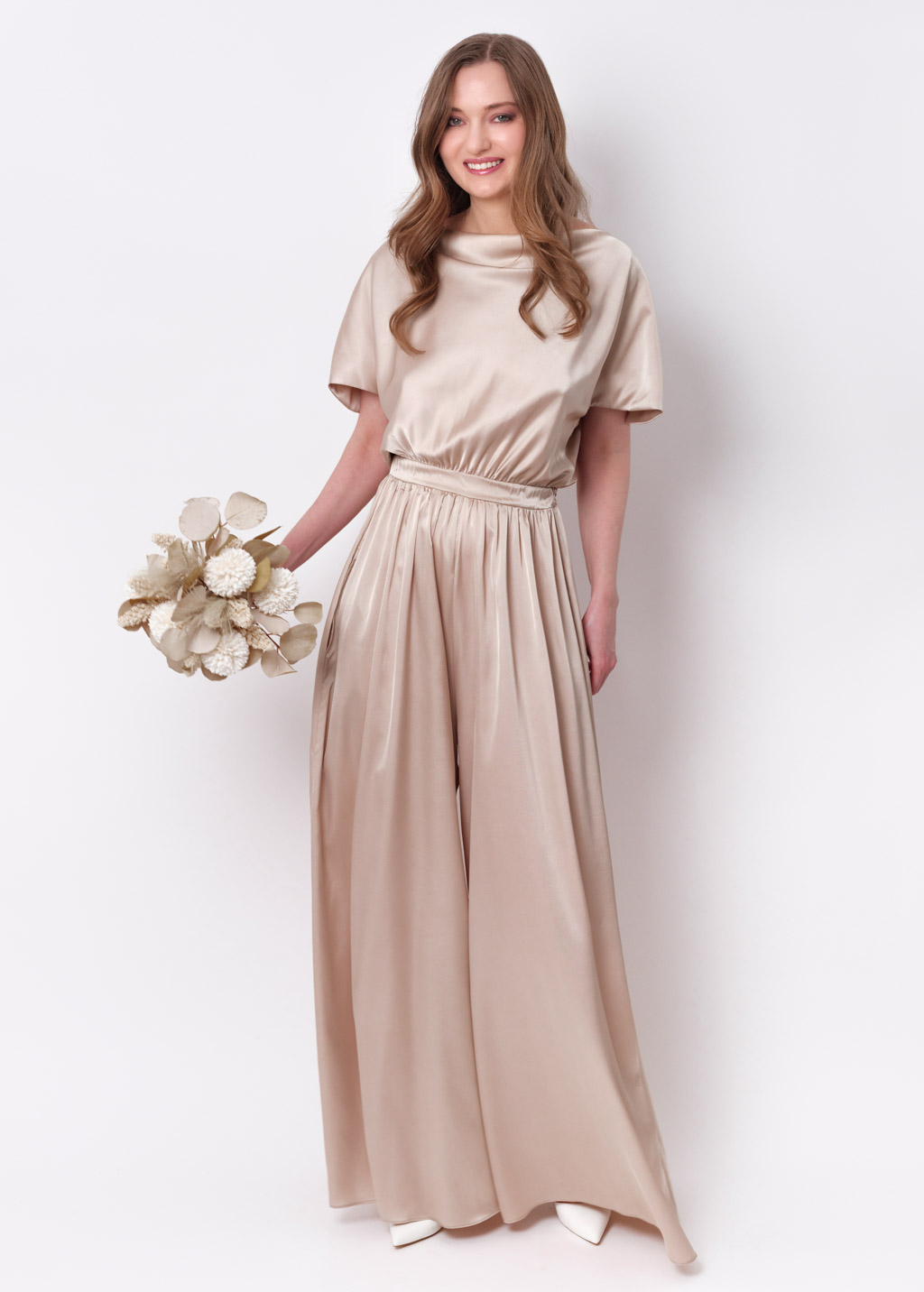 Champagne beige silk jumpsuit